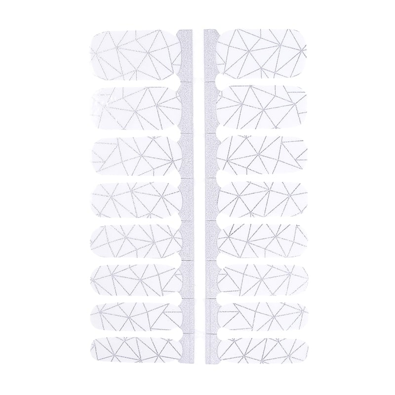 Silver chrome nail wraps sheet with geometric triangle patterns for at-home manicure