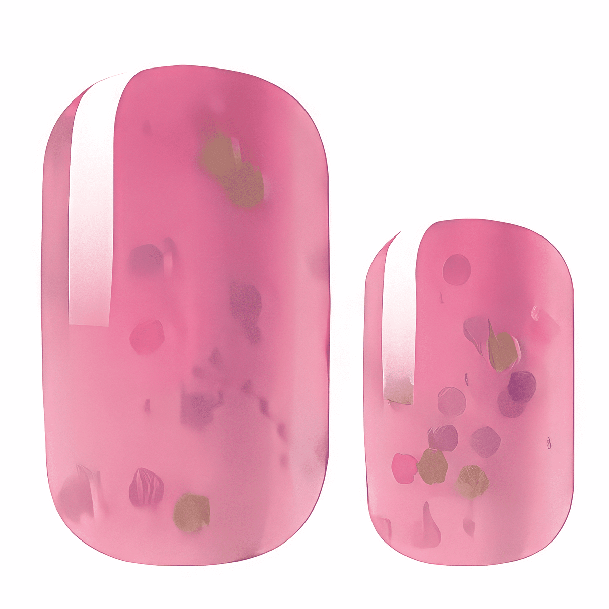 Pink glitter nail wraps with rose gold confetti pattern showing glossy sparkle finish