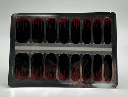 Sheet of black red flame nail wraps showing all sizes gothic design