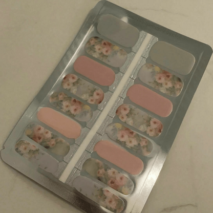 Non-UV nail wraps sheet showing pink and floral watercolour rose garden designs