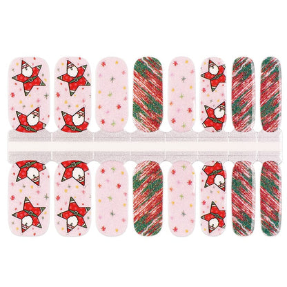 Non-UV Christmas nail wraps sheet with Santa Claus, candy cane stripes and pink festive patterns