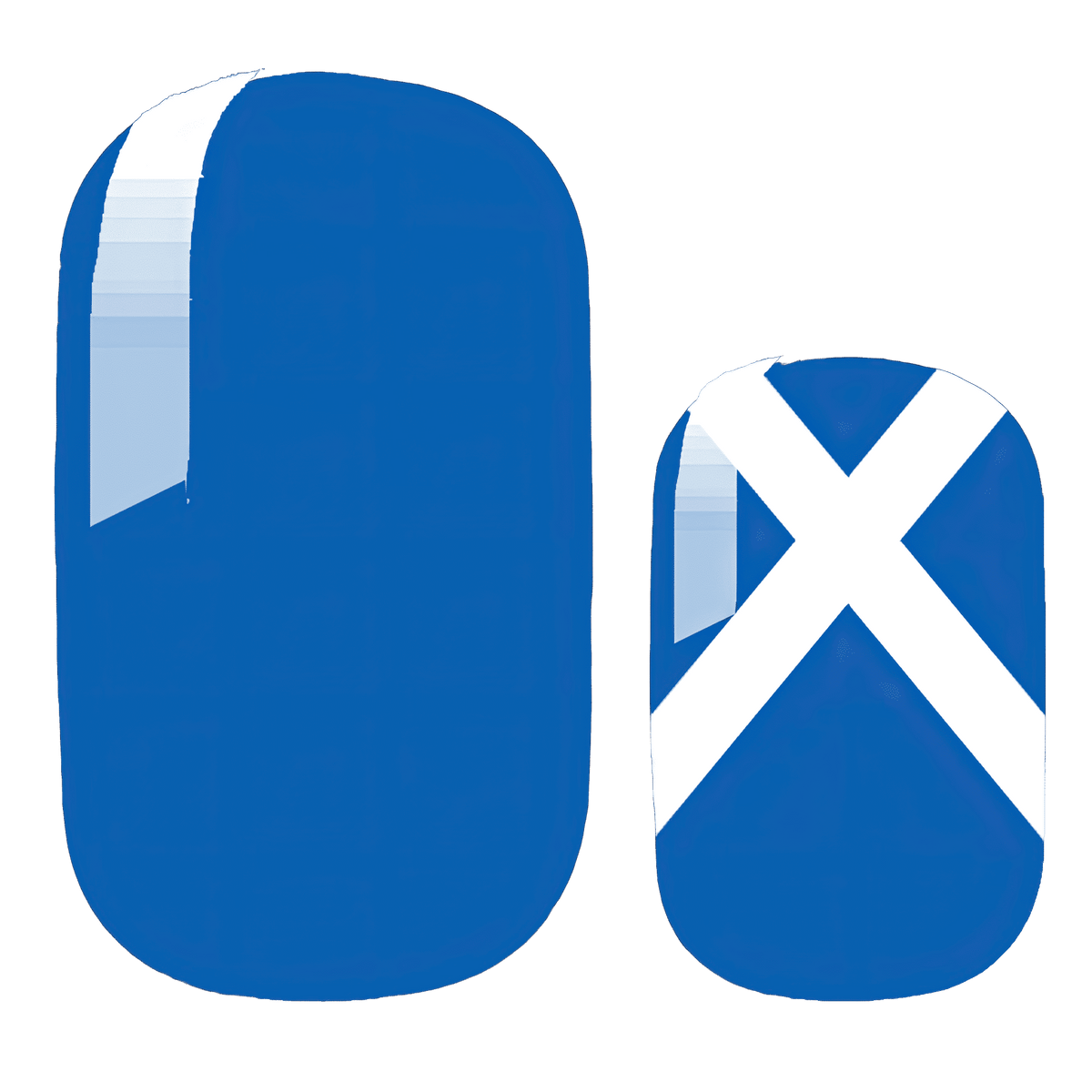 Blue and white Scottish flag nail wraps showing cross pattern design