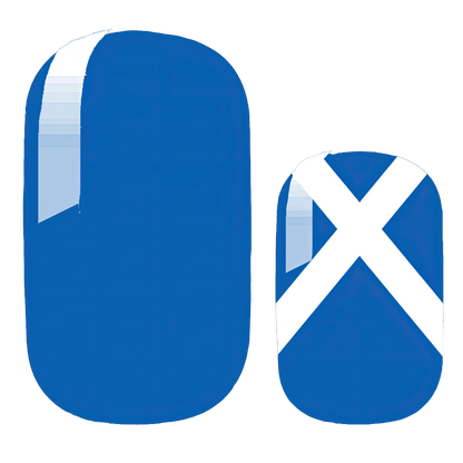 Blue and white Scottish flag nail wraps showing cross pattern design
