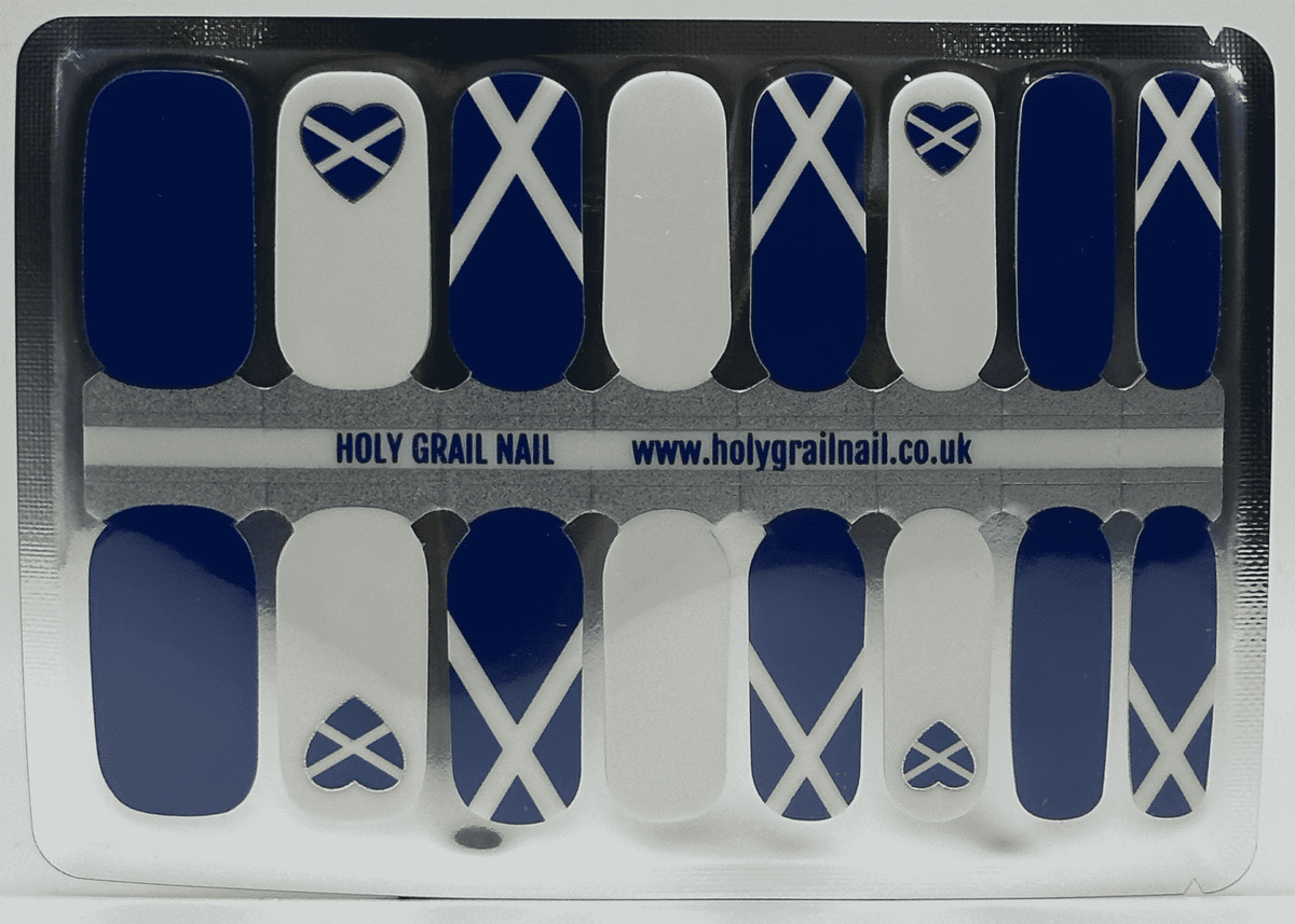 Scotland flag non-UV nail wraps sheet with blue and white cross pattern designs