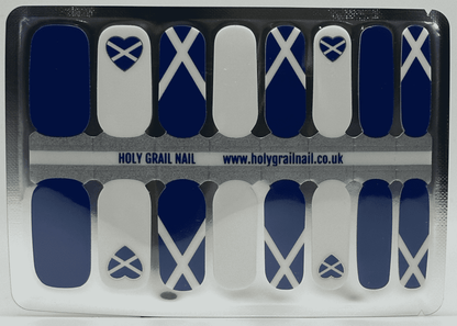 Scotland flag non-UV nail wraps sheet with blue and white cross pattern designs
