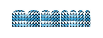 Blue geometric mermaid scale nail wraps sheet showing pedicure wrap pattern for DIY toe nail art
