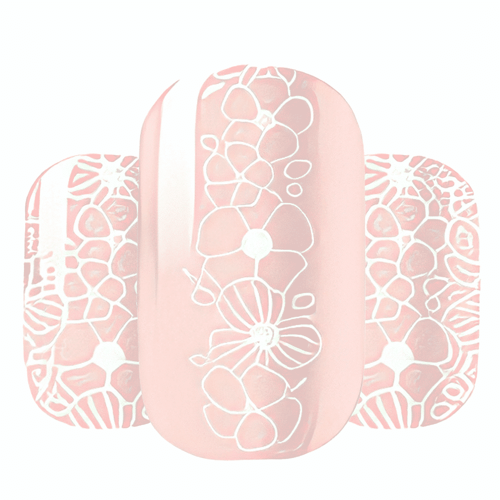 Pink floral lace pattern nail wraps with delicate white flowers for bridal manicure