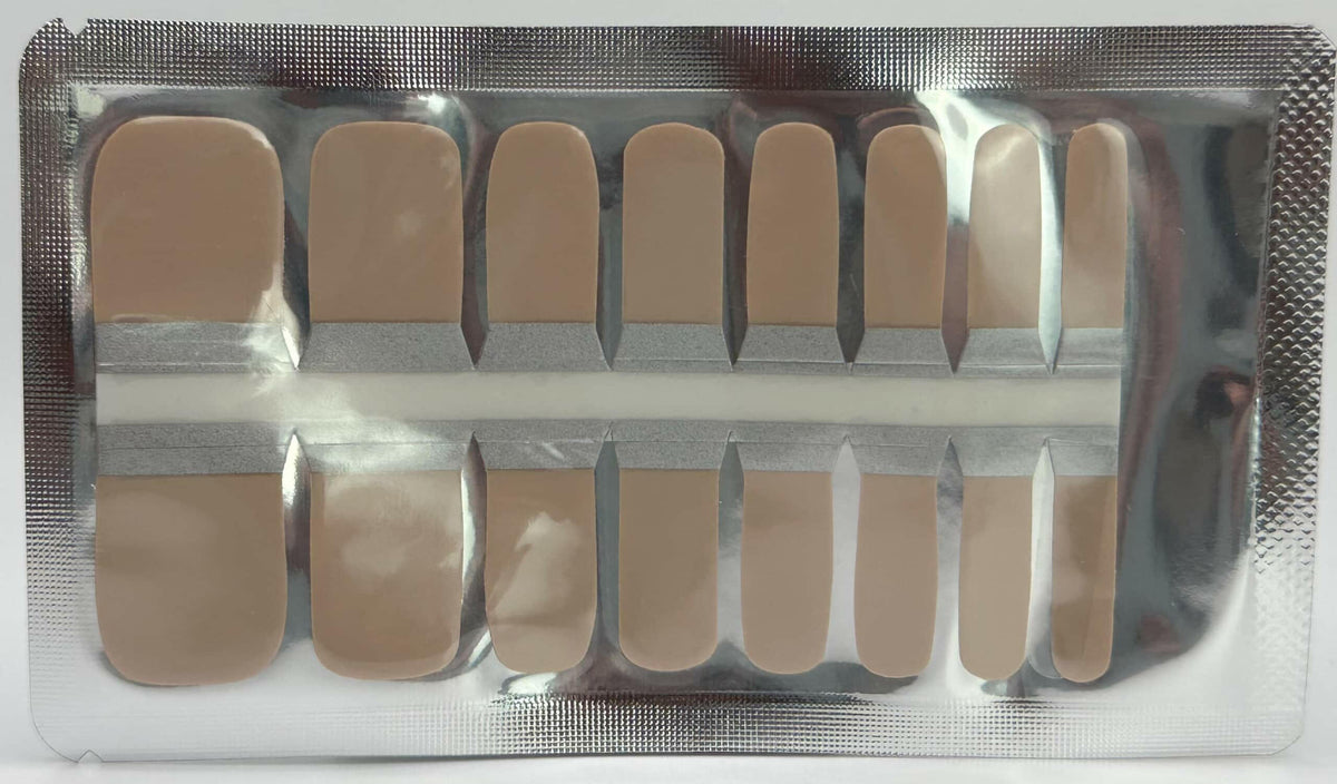 Beige nude pedicure wraps in packaging showing multiple sizes for DIY toe manicure