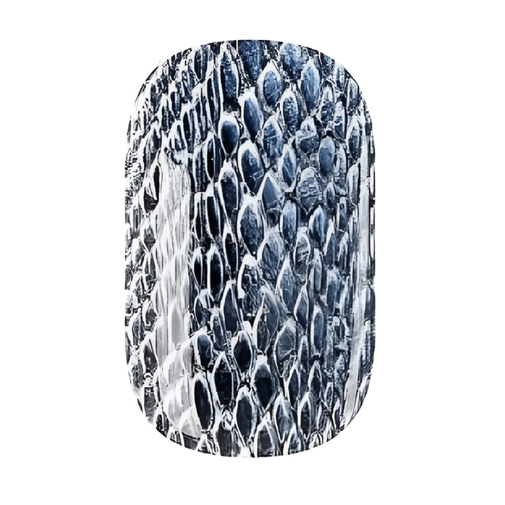 Grey snakeskin pattern nail wraps with realistic reptile texture close-up view