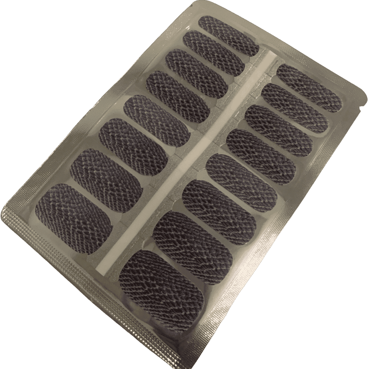 Complete sheet of grey snakeskin nail wraps showing animal print pattern for DIY nails
