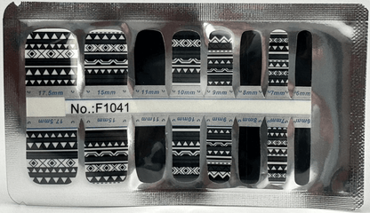 Monochrome geometric pedicure wraps sheet showing tribal patterns and solid black designs