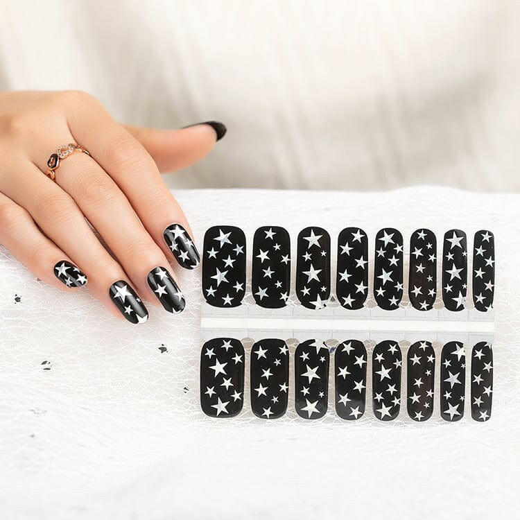 Black and silver star nail wraps sheet for DIY manicure nail art