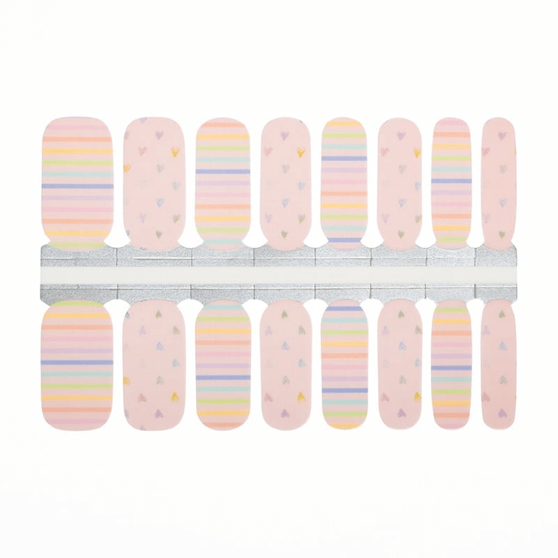 Pink rainbow striped non-UV nail wraps sheet showing pastel colour patterns
