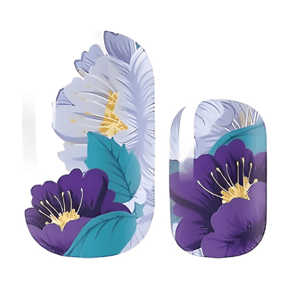 Purple and turquoise floral watercolour non-UV nail wraps with botanical design