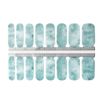 Seafoam blue marble nail wraps with stone texture pattern for at-home manicure