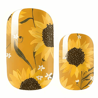 Yellow sunflower field nail wraps showing detailed floral pattern design