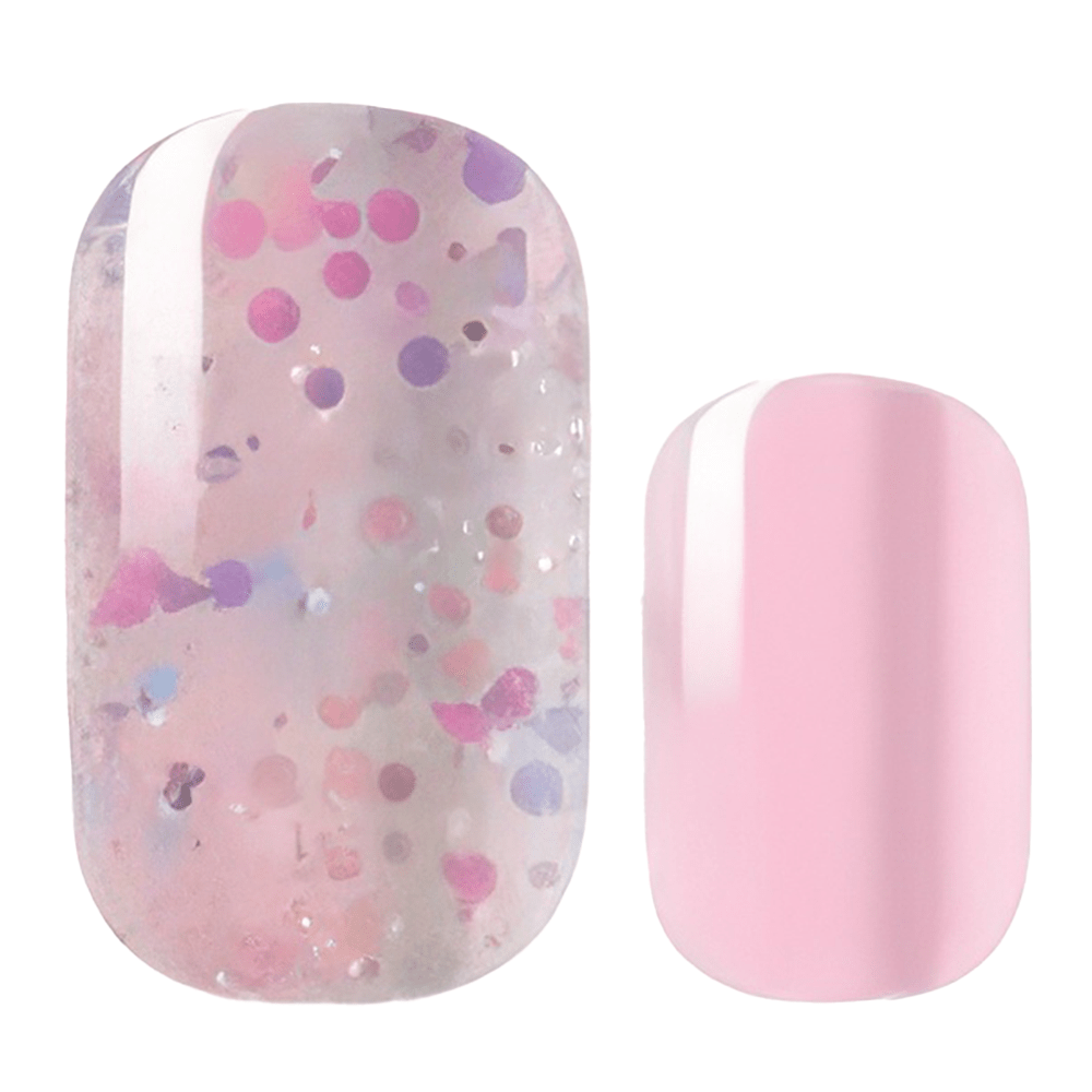 Pink holographic glitter nail wraps with iridescent sparkles and solid pink design