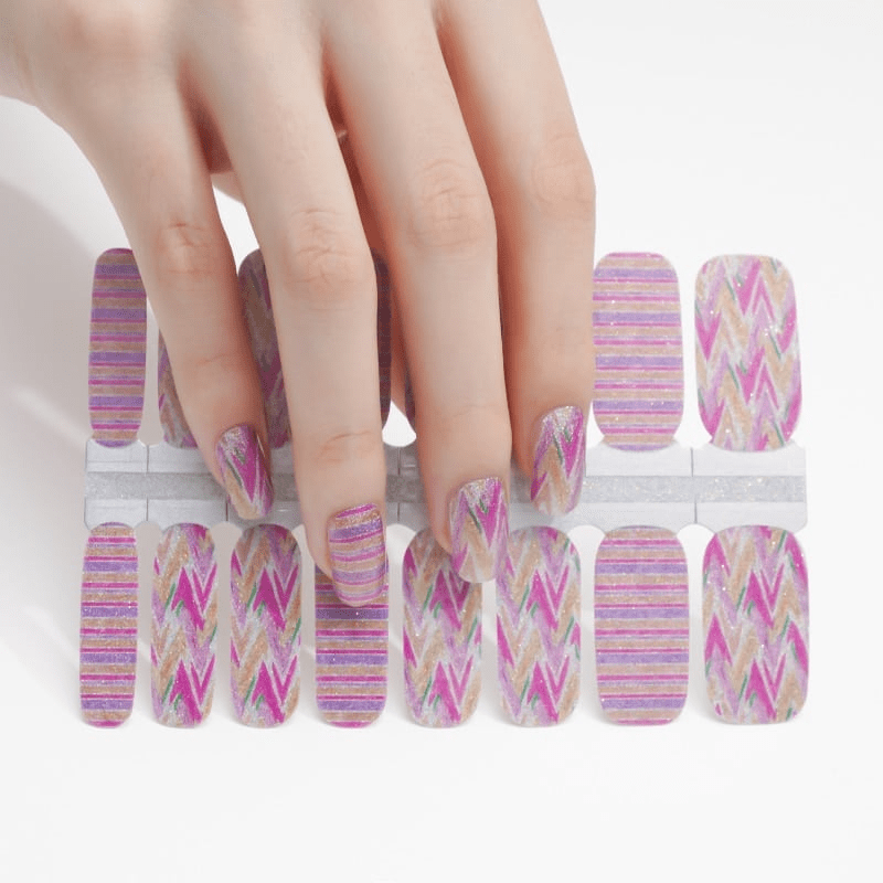Pink chevron and stripe nail wraps sheet showing watercolour pattern designs