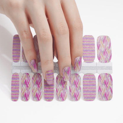 Pink chevron and stripe nail wraps sheet showing watercolour pattern designs