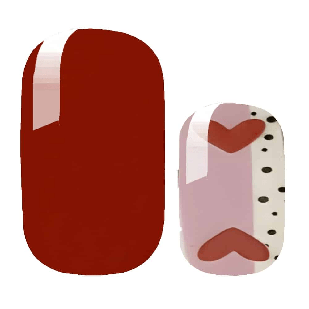 Red glossy and pink heart polka dot nail wraps Valentine's romantic nail art design