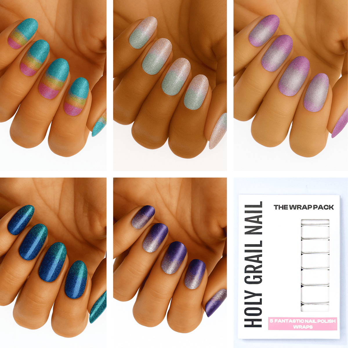Holy Grail Nail Non-UV Nail Wraps The Ombre Glitter Pack
