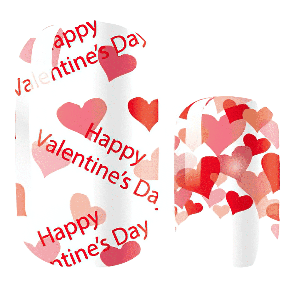 Happy Valentine's Day heart pattern nail wraps in red pink and white romantic design