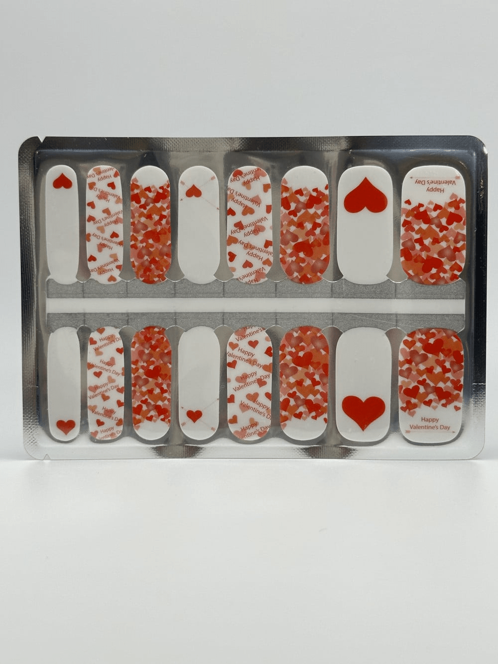Red heart nail wraps packaging showing 14 romantic Valentine's non-UV nail art strips