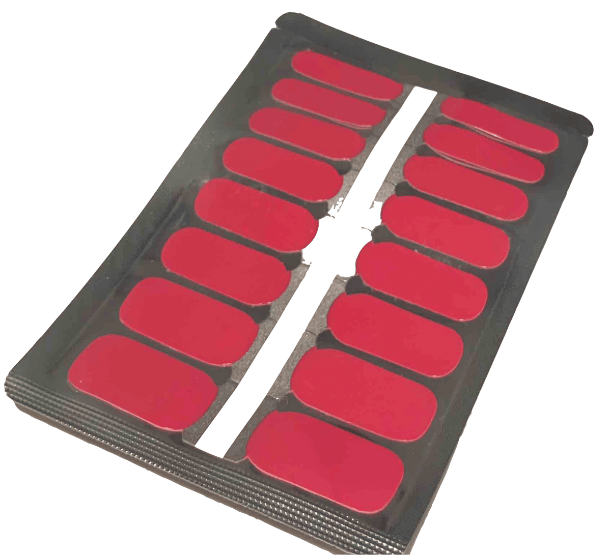 Glossy deep red nail wraps, solid colour, full set on backing sheet