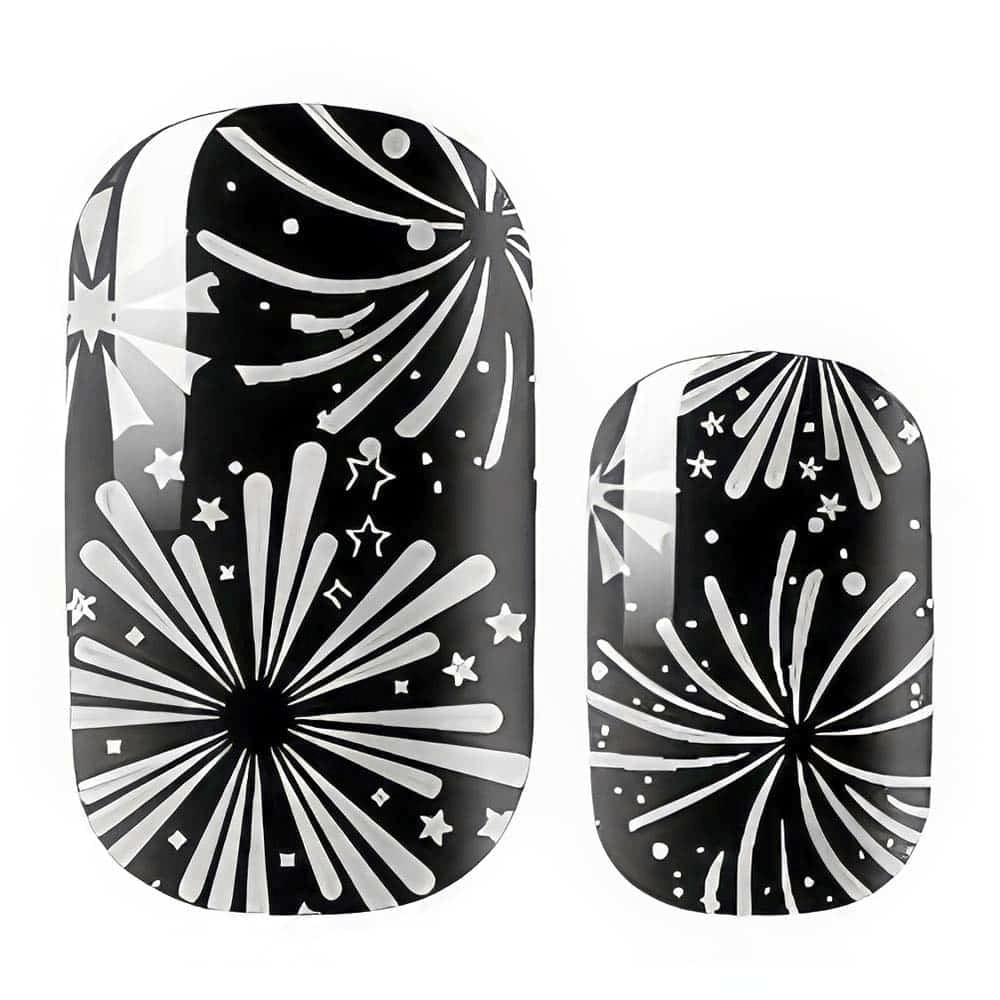 Black and silver firework starburst non-UV nail wraps with celebratory party design