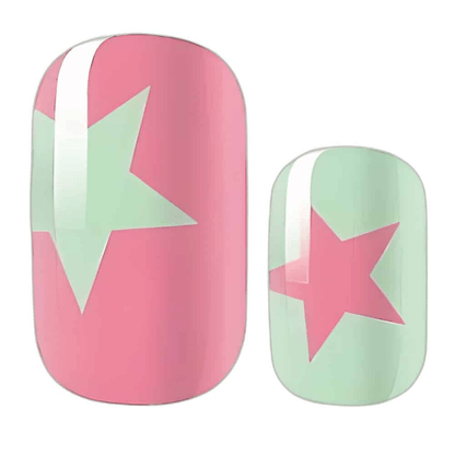 Pink and mint green star pattern nail wraps with retro pop art design