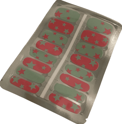 Non-UV nail wraps sheet featuring pink coral stars on mint green background pattern