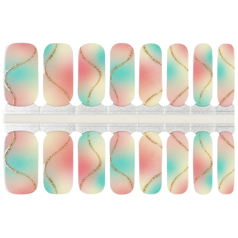 Non-UV nail wraps sheet featuring pink green watercolour marble design patterns
