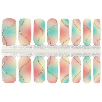 Non-UV nail wraps sheet featuring pink green watercolour marble design patterns