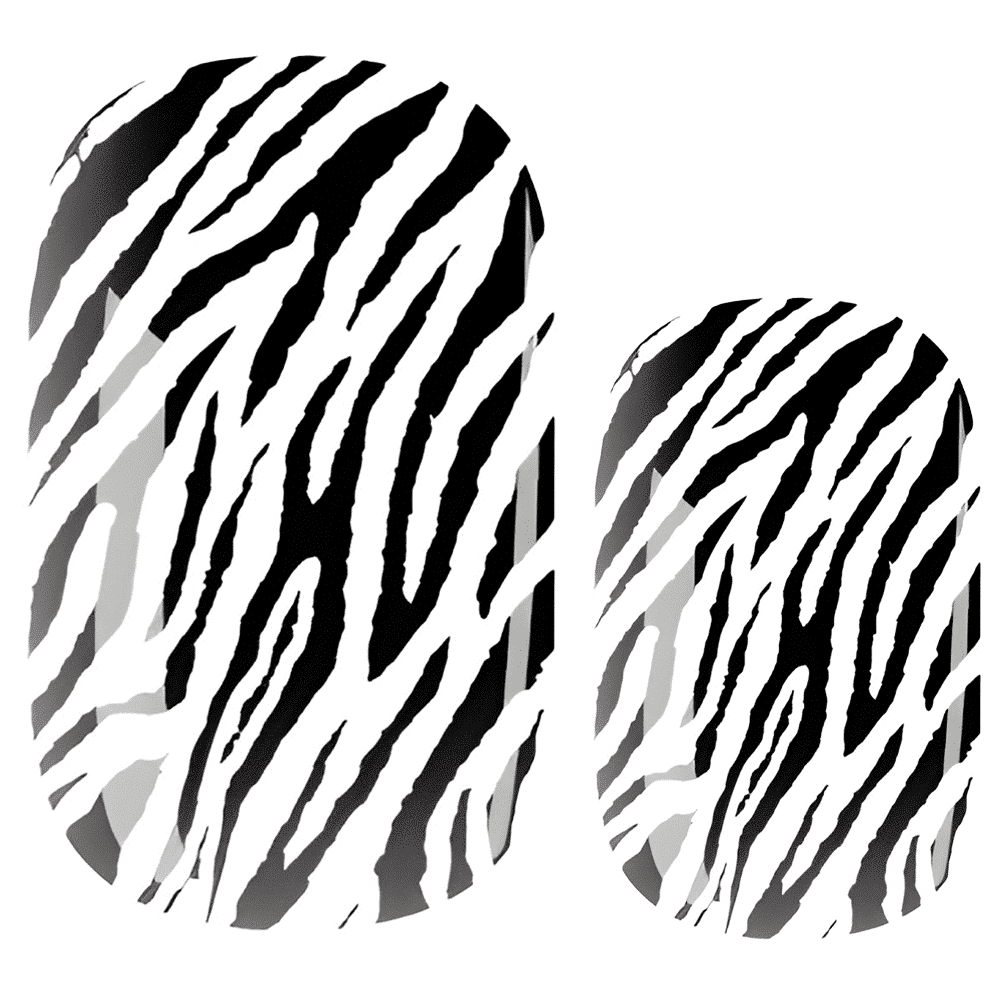 Black and white zebra print nail wraps with bold animal stripe pattern