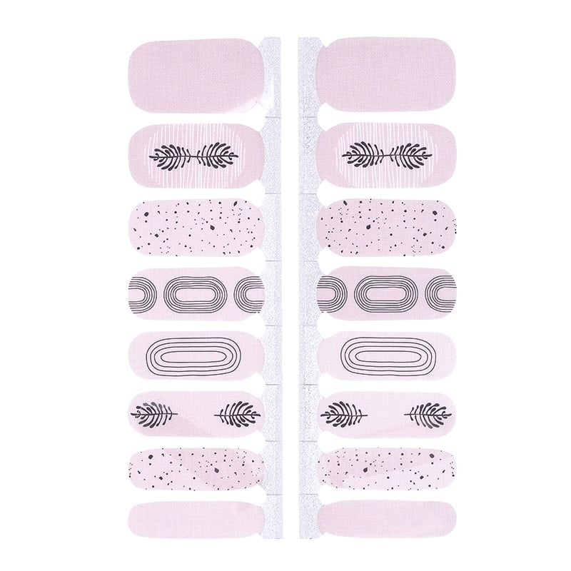 Pink minimalist nail wraps featuring zen line art patterns and speckled designs
