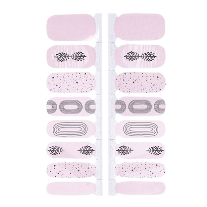 Pink minimalist nail wraps featuring zen line art patterns and speckled designs