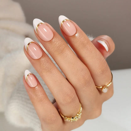 Holy Grail Nail press on Gold Trim French Mani - Soft Gel Press Ons
