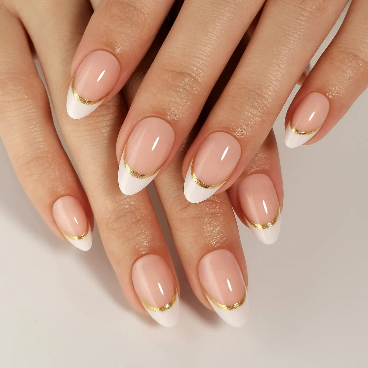 Holy Grail Nail press on Gold Trim French Mani - Soft Gel Press Ons