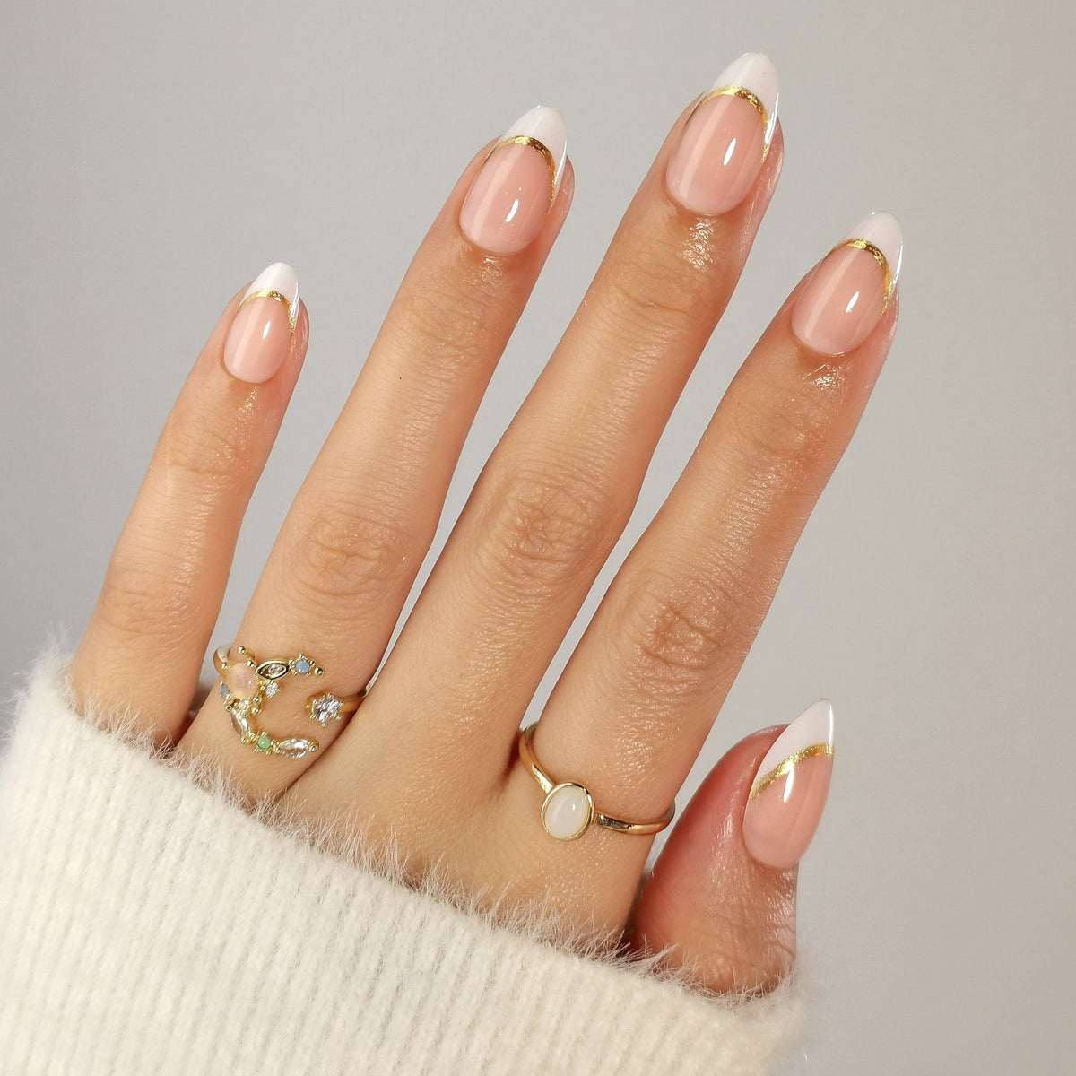 Holy Grail Nail press on Gold Trim French Mani - Soft Gel Press Ons