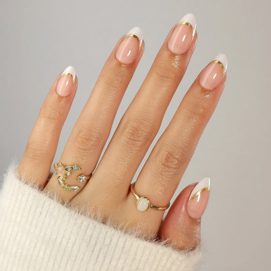 Holy Grail Nail press on Gold Trim French Mani - Soft Gel Press Ons