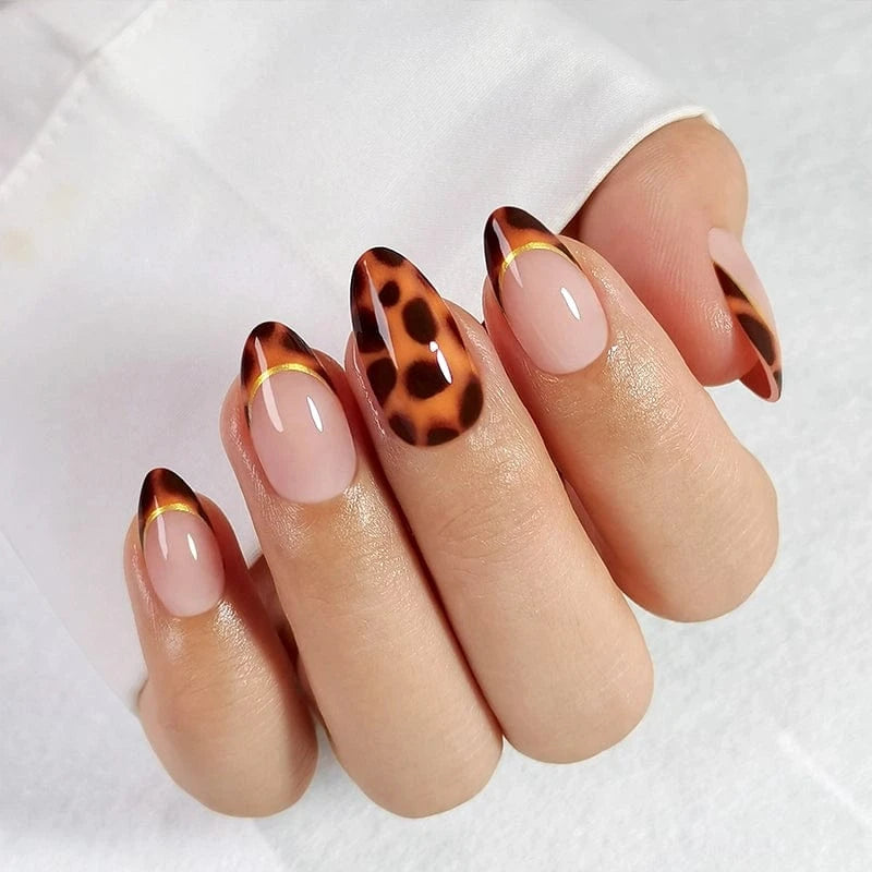 Holy Grail Nail press on Tortoiseshell French Mani  - Soft Gel Press Ons (Short Almond)