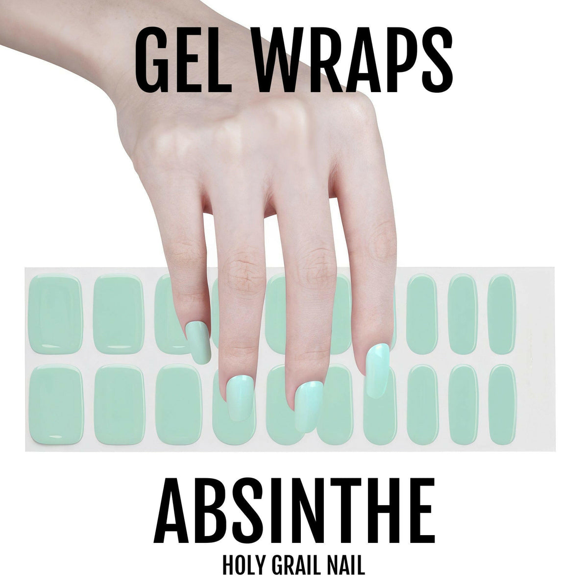 Hand selecting mint green gel nail wraps from sheet showing size options