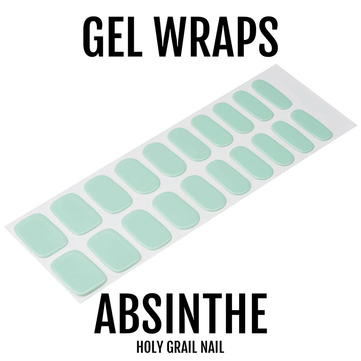 Sheet of mint green gel nail wraps with multiple sizes for DIY manicure