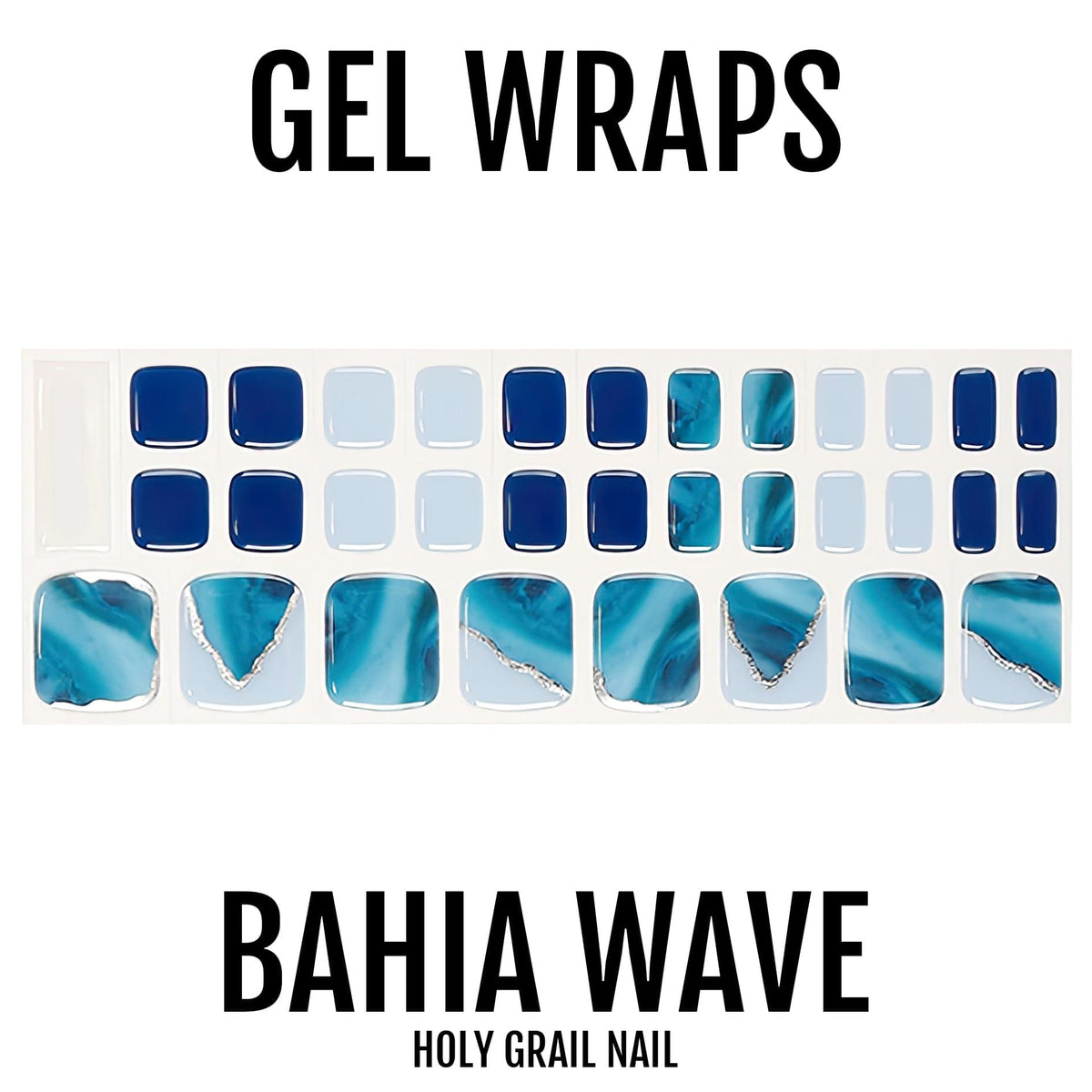Blue wave pattern gel pedi wraps sheet showing marble design for toenails