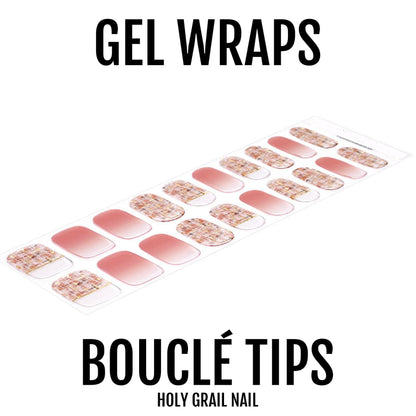 Pink ombre bouclé pattern gel nail wraps with textured design for stylish manicure
