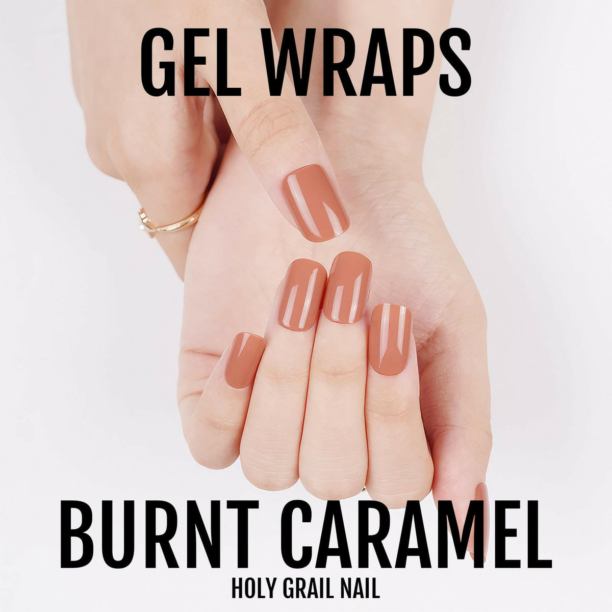 Burnt caramel gel wraps promotional image showing brown nude nail art for autumn