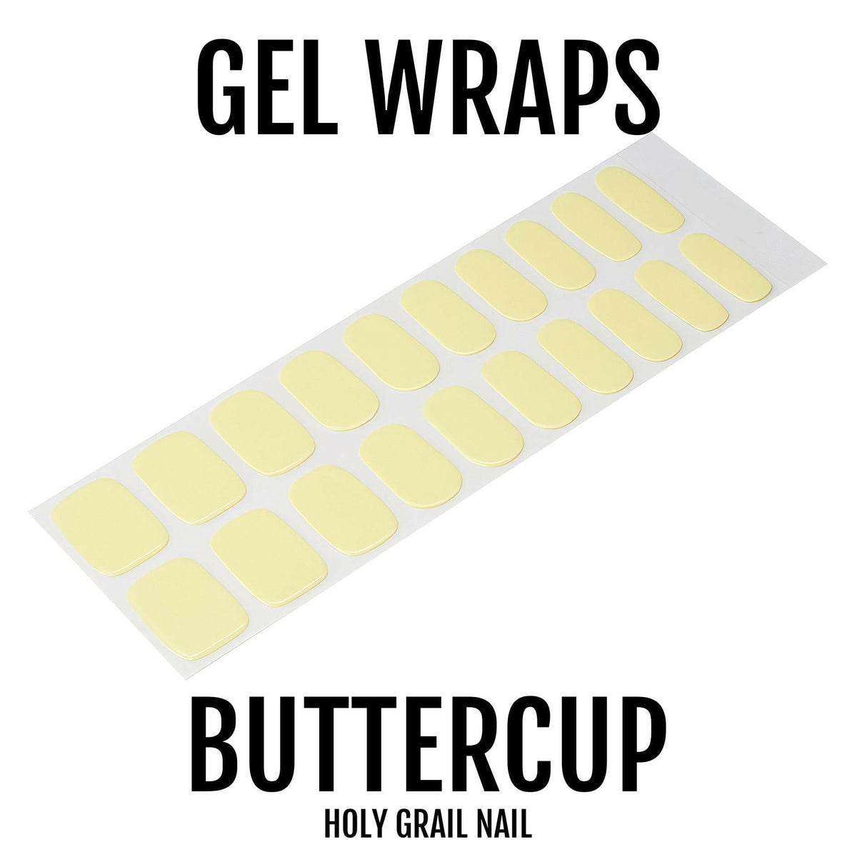 Yellow pastel gel nail wraps sheet showing individual nail stickers for at-home manicure