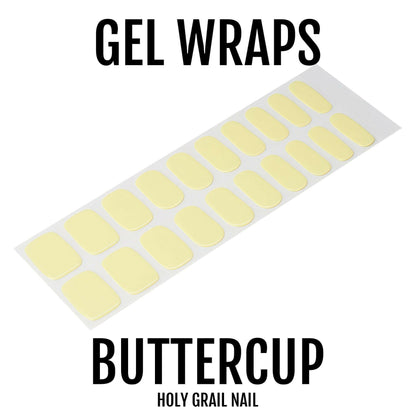 Yellow pastel gel nail wraps sheet showing individual nail stickers for at-home manicure