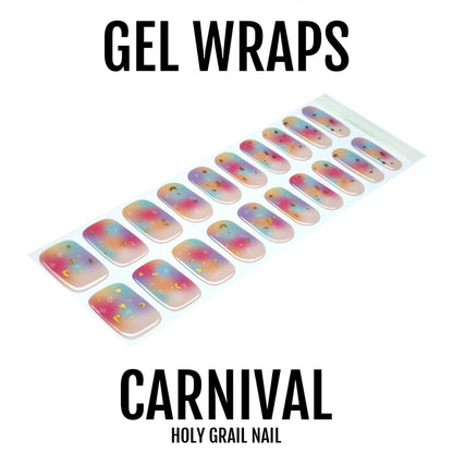 Carnival gel nail wraps set featuring iridescent rainbow chrome finish for at-home manicures