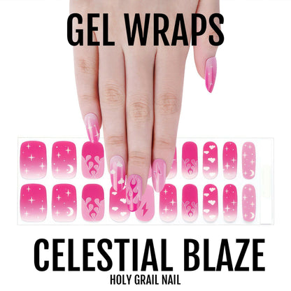 Pink ombre gel nail wraps with heart patterns for DIY manicure nail art